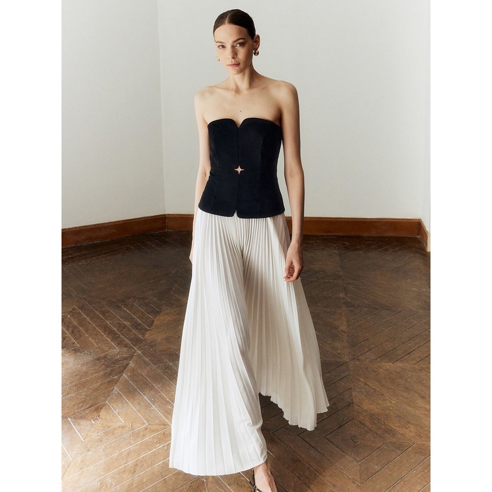 Commense Off Shoulder Pleated Long Dress Strapless Fitted Party Evening XS NWT